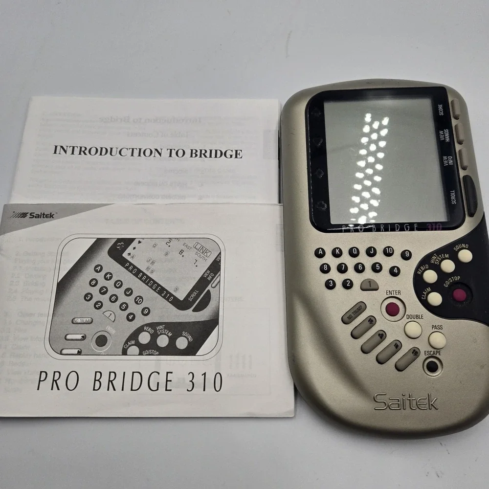 1992 Saitek Pro Bridge 310 Electronic HandHeld Portable Game System &Books Works